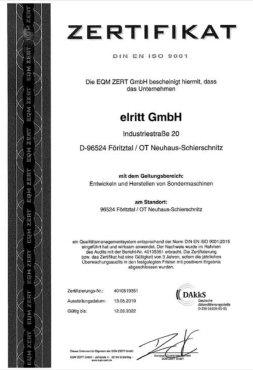 ISO9001 Zertifikat für elritt